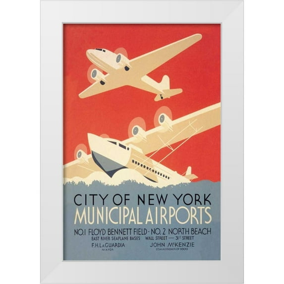 Herzog, Harry 11x14 White Modern Wood Framed Museum Art Print Titled - City of New York Municipal Airports (WPA)
