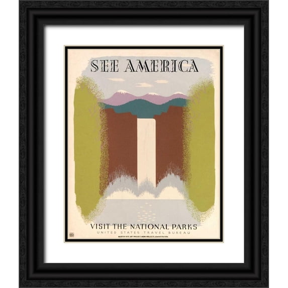 Herzog, Harry 26x32 Black Ornate Wood Framed with Double Matting Museum Art Print Titled - See America Visit the National Parks, ca. 1936-1940