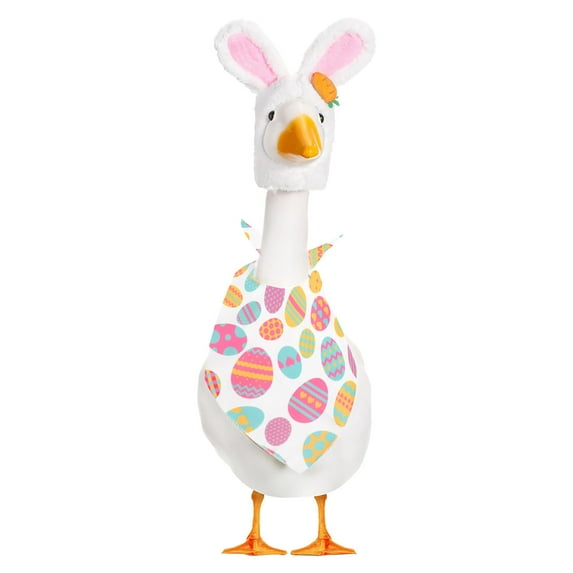 Hesai Easter Porch Goose Outfits for Cement Goose 23" Lawn Goose Statue Clothes Bunny Hat Egg Tutu Collar Bandana for Goose Easter Party Patio Yard Outdoor Decoration (Egg Bandana)