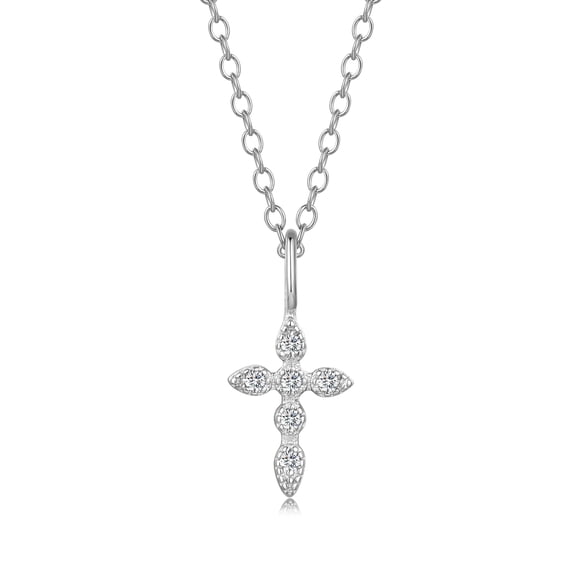 Heshpaws Birthstone Cross Necklace for Women Cubic Zirconia Pendant with Sparkle Christmas Birthday Gift for Mom Daughter Wife Choose Silver or Rose Gold