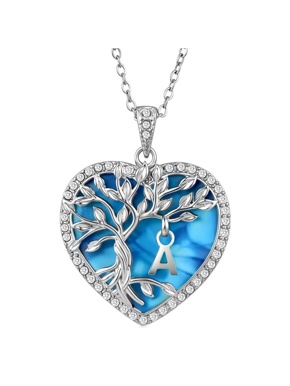Heart Pendant Necklace for Women ,with Initial Letter Tree Shaped Charm Jewelry, Christmas Birthday Anniversary Jewelry Gift