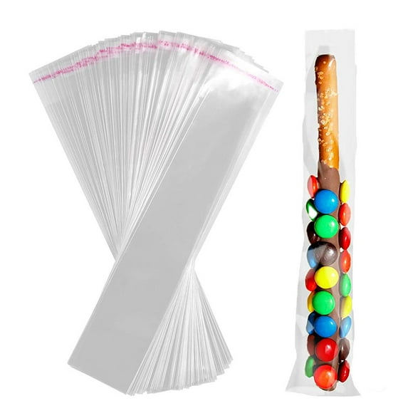 Heshun 100 Pcs Self Sealing Cellophane Bags 2x10 Inches Clear Pretzel Rod Bags Resealable Cellophane Bag for Packaging Candy Gifts Favors