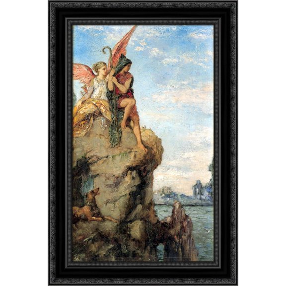 Hesiod and the Muse 17x24 Black Ornate Wood Framed Canvas Art by Moreau, Gustave