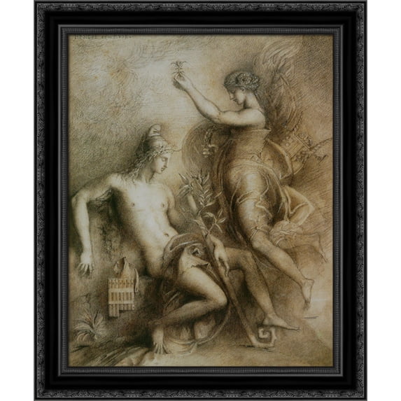 Hesiod and the Muse 20x24 Black Ornate Wood Framed Canvas Art by Moreau, Gustave