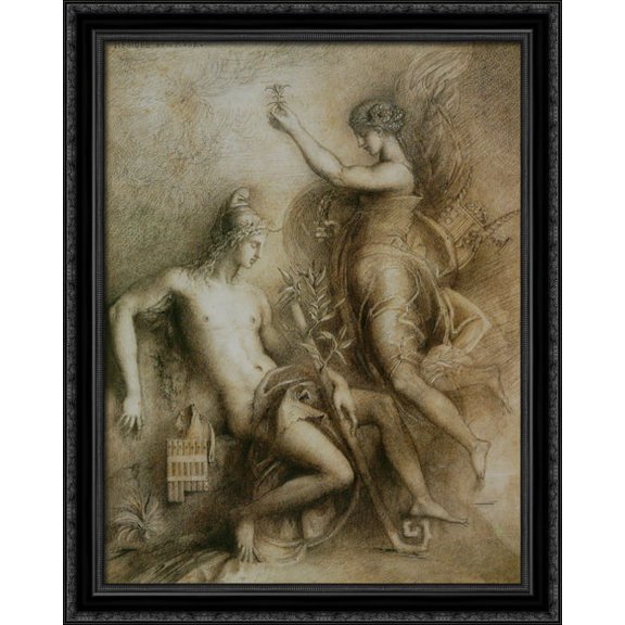 Hesiod and the Muse 28x36 Large Black Ornate Wood Framed Canvas Art by Gustave Moreau