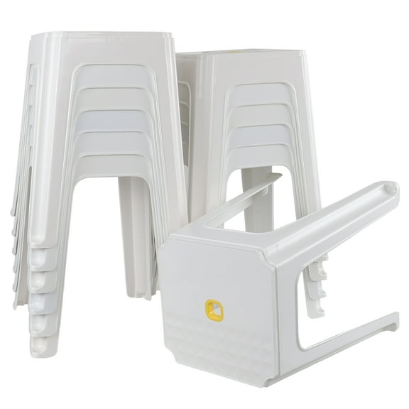 Hespama 18.5 Inch Tall Square Plastic Seat Stool, 12 Pack White Backless Stool for Classroom