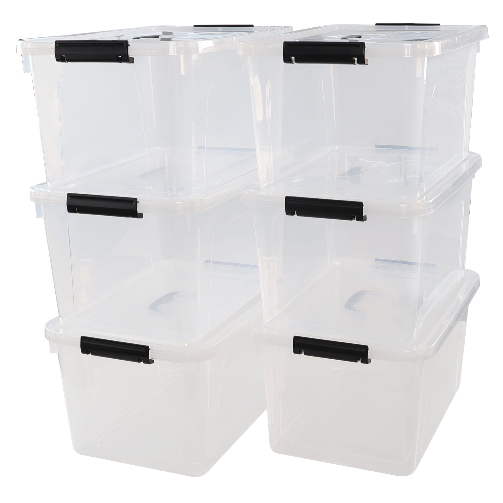 Hespama 20 Quart Clear Storage Box with Lid, 6 Pack Plastic Latching