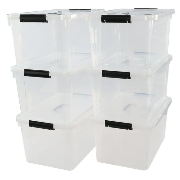 Hespama 20 Quart Clear Storage Box with Lid, 6 Pack Plastic Latching Storage Bins
