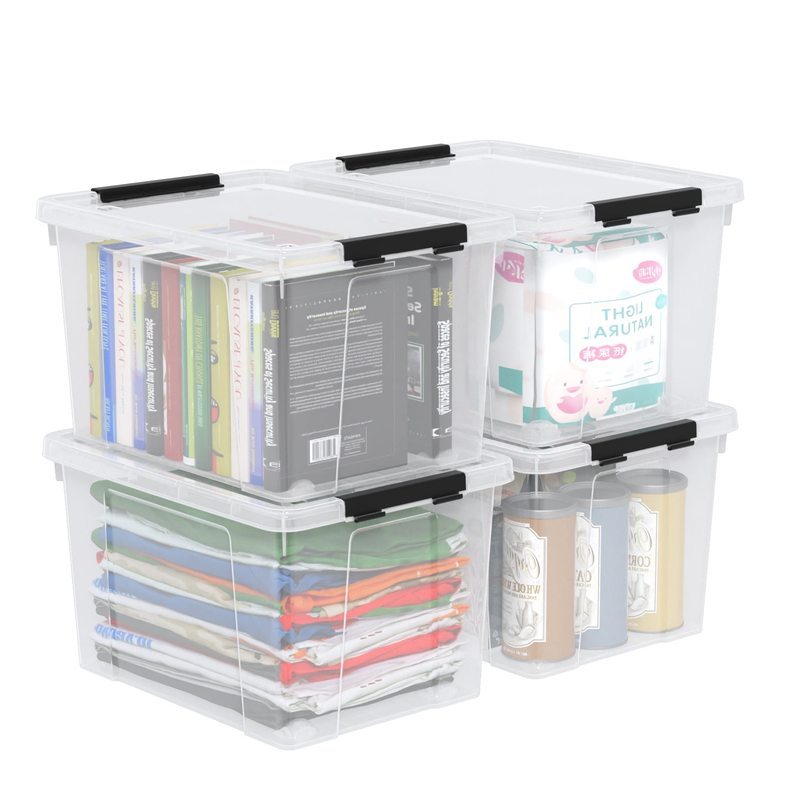 Hespama 34 Quart Clear Latching Storage Box, 4 Packs Plastic Storage ...