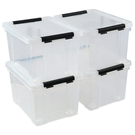 Hespama 4-Pack 22 Quart Clear Storage Latching Bin, Plastic Storage Box with Wheels