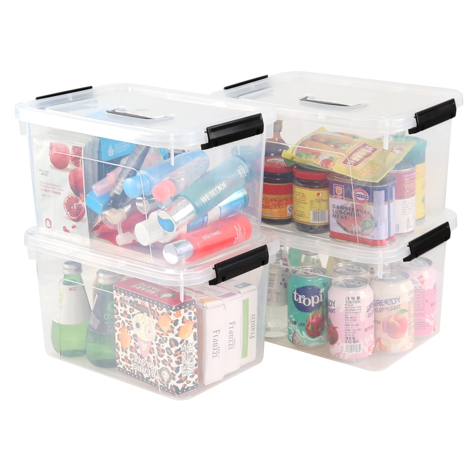 Hespama 4 Pack Clear Storage Bins with Handle, 12 Quart Plastic Lidded Organizer Box