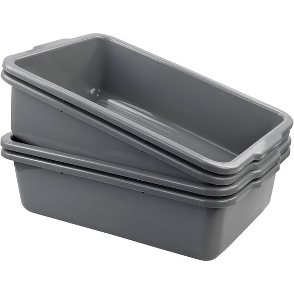 Hespama 4 Pack Commercial Bus Tub Box, 32 L Extra Large Dish Pan, Grey