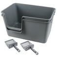 thumbnail image 1 of Hespama Plastic High Side Cat Litter Boxes with Scoopers, 2 Pack Large Gray Open Top Litter Trays, 1 of 7