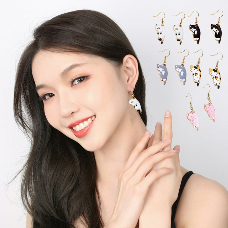 Hesroicy 1 Pair Pendant Earrings Sweet Personality Ear Decoration Funny  Cartoon Cat Girls Hook Earrings Jewelry Accessory 