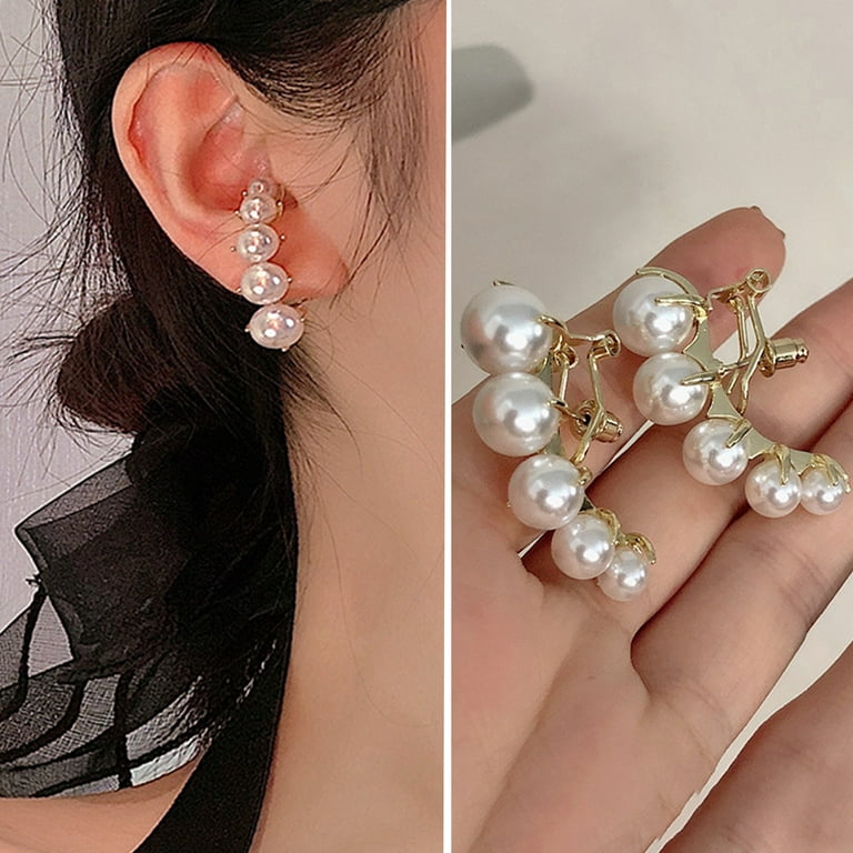 Hesroicy 1 Pair Stud Earrings Dainty Elegant Temperament Noble High Gloss  Faux Pearls Women Earrings Jewelry Accessories