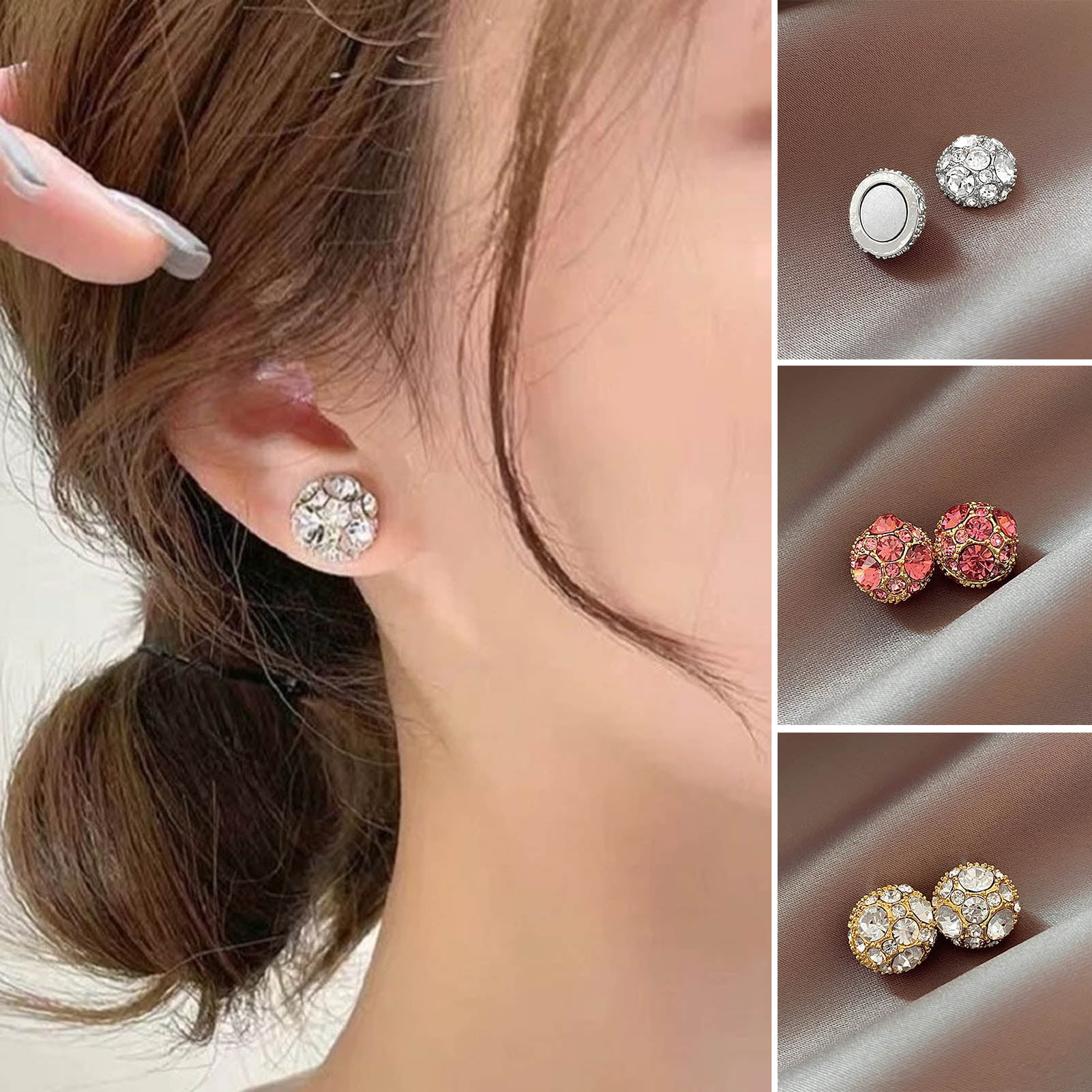 Faux Diamond Flower Stud Earrings - Bijoux Num