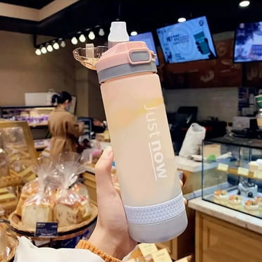 Hesroicy 500ML/600ML Water Bottle Leak-proof Matte Bottle Flip Lid Reusable BPA Free Water Bottle with Straw for Outdoor