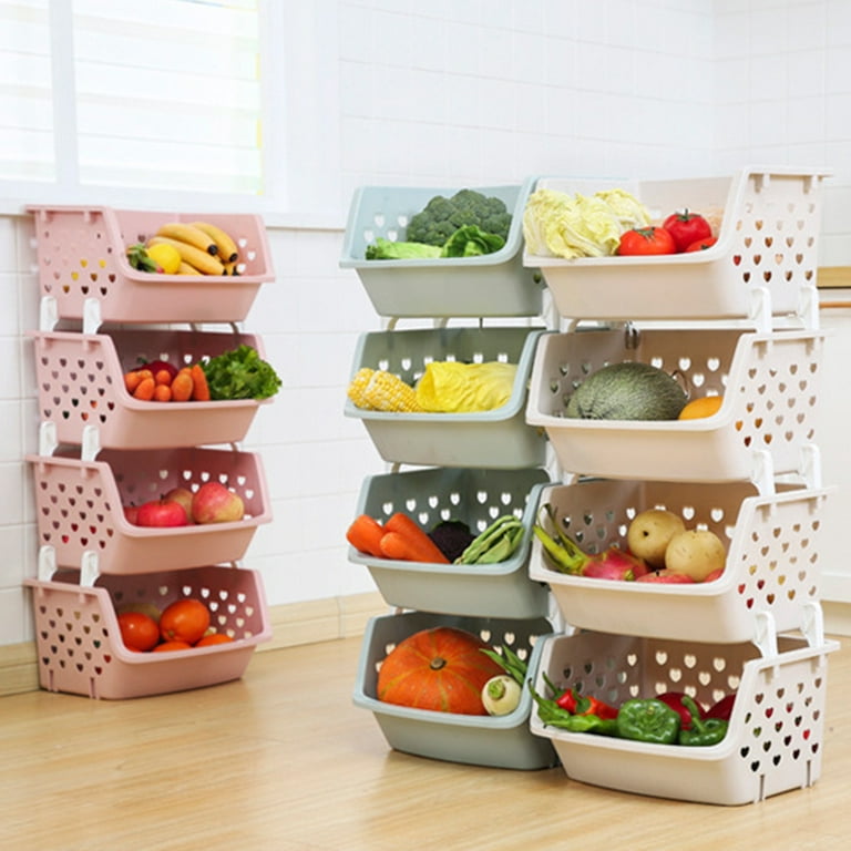 Hesroicy Durable Stackable Storage Basket Hollow Fruit Vegetable Organizer Kitchen Tool, Size: One size, Pink