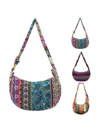 Hippie Appliques Multicolored Cotton Hobo Bag