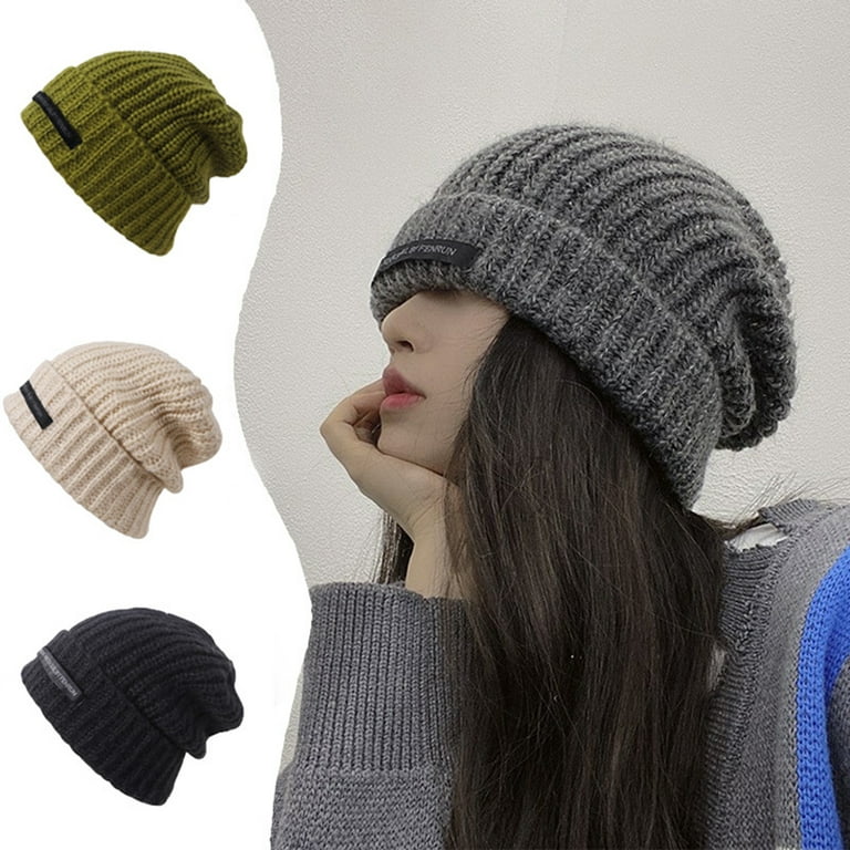 Hesroicy Japanese Style Hemming Thickened Warm Winter Hat Women Solid Color  Riding Knitted Beanie Cap Costume Accessories | Strickmützen