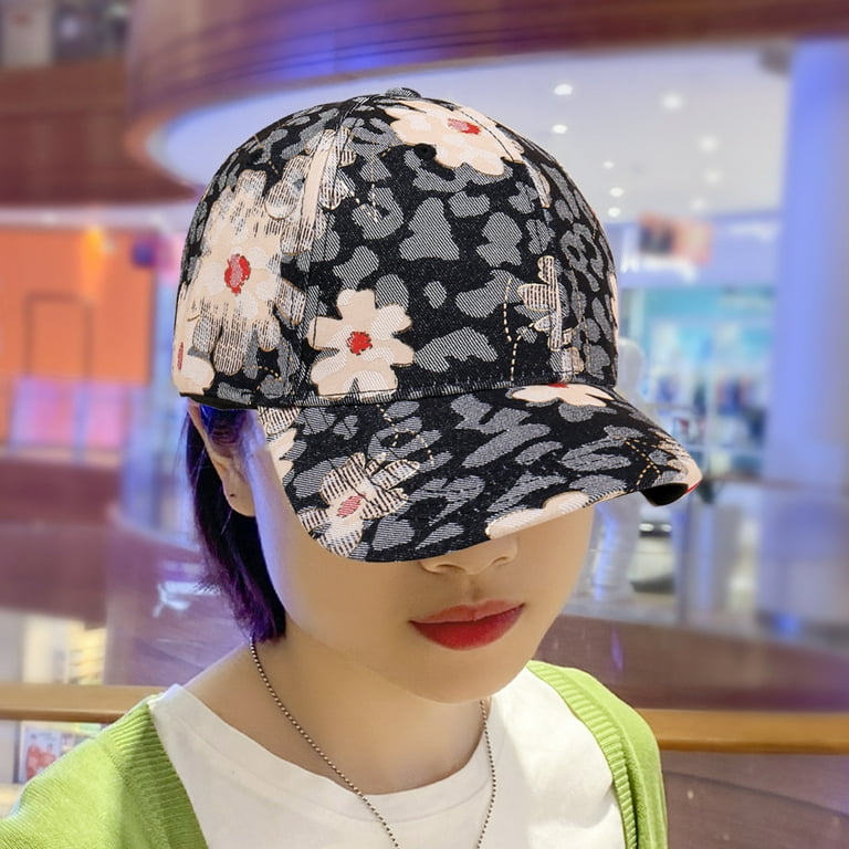 Hesroicy Outdoor Cap Folding Casual Wide Brim Adjustable Windproof Anti-UV  Breathable Golden Line Lace Flower Print Summer Baseball Hat for Daily Life