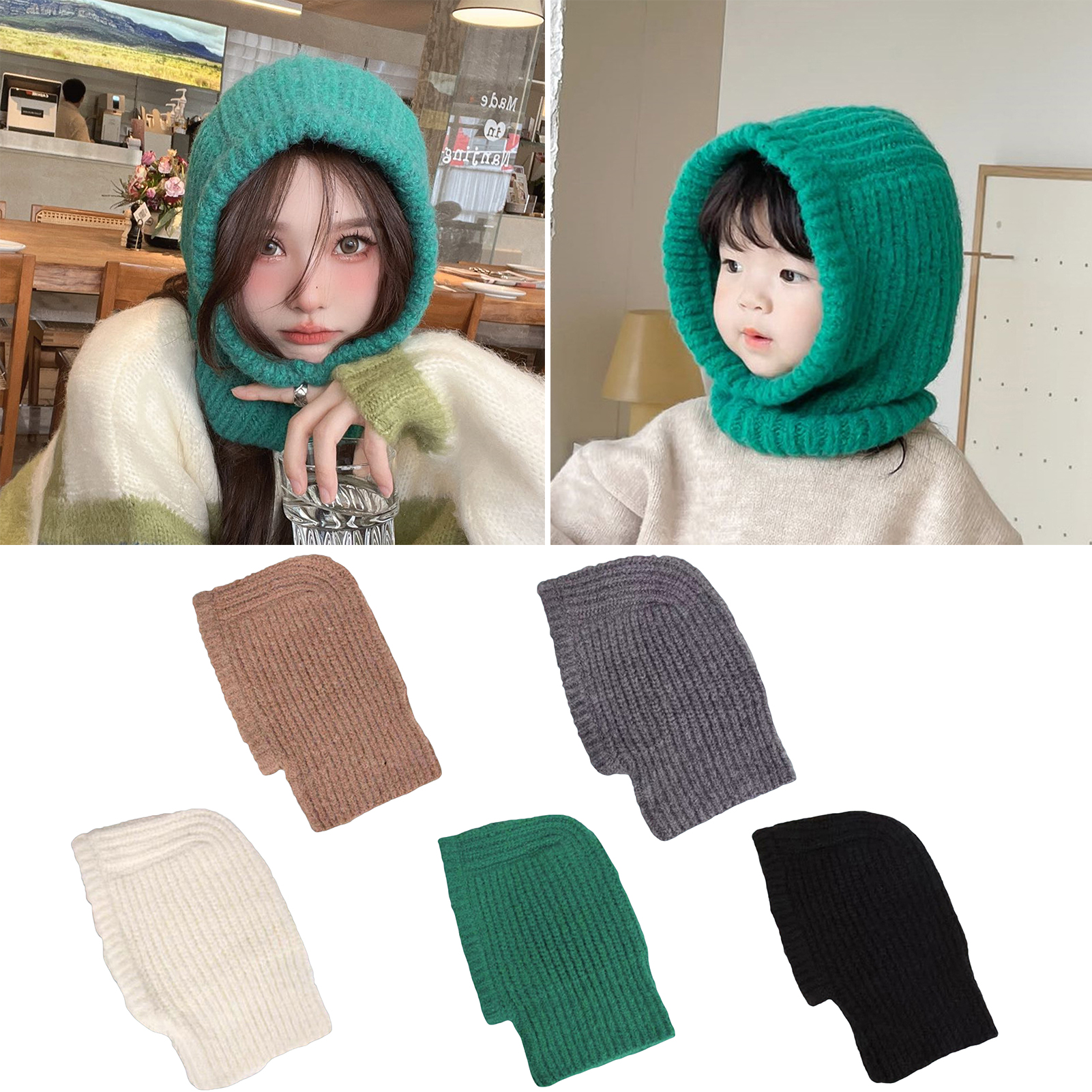 Hesroicy Parentchild Knitted Hat Solid Color Onepiece Design Ears