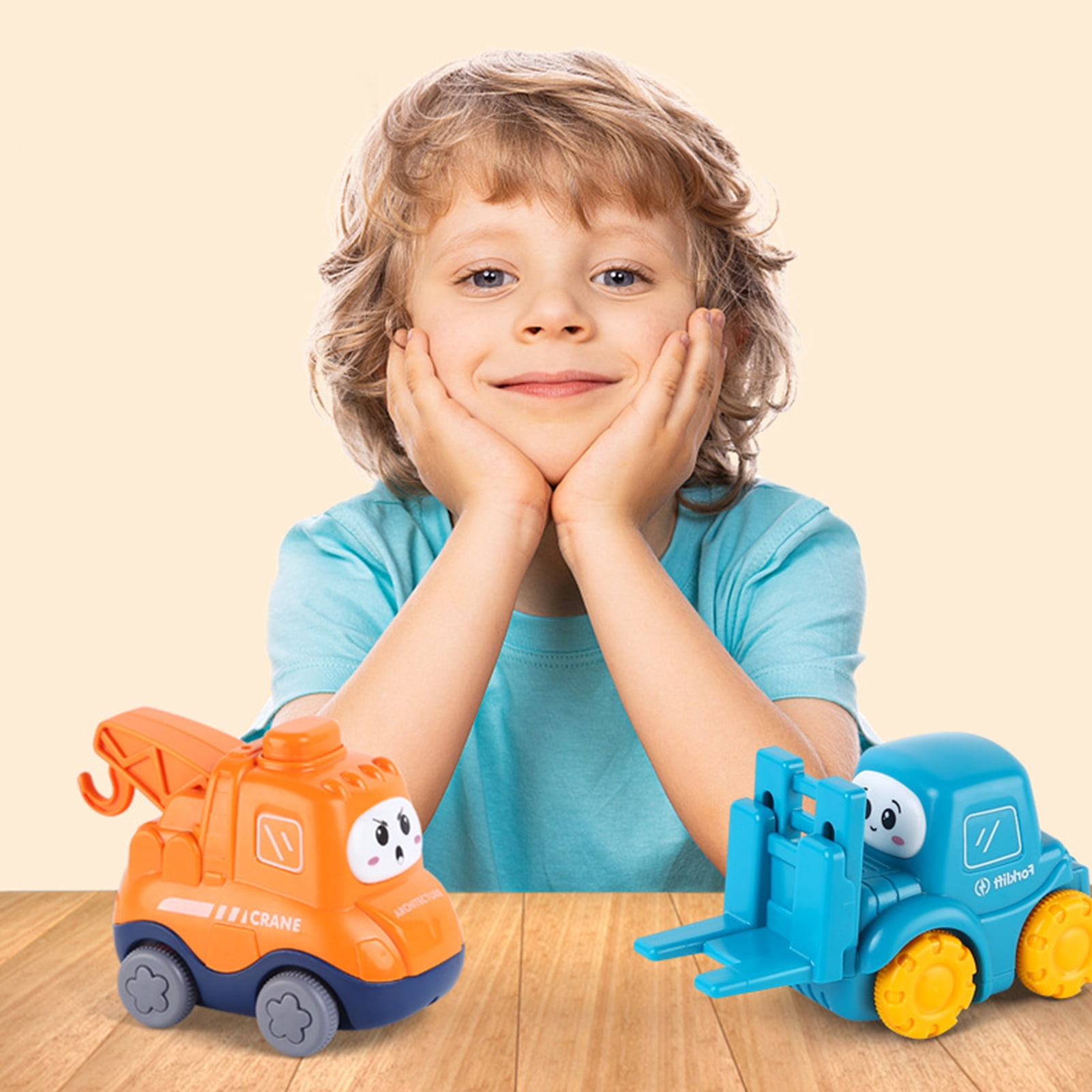 Hesroicy Pull Back Car Cartoon Taxi Bus Forklift Excavator Plane