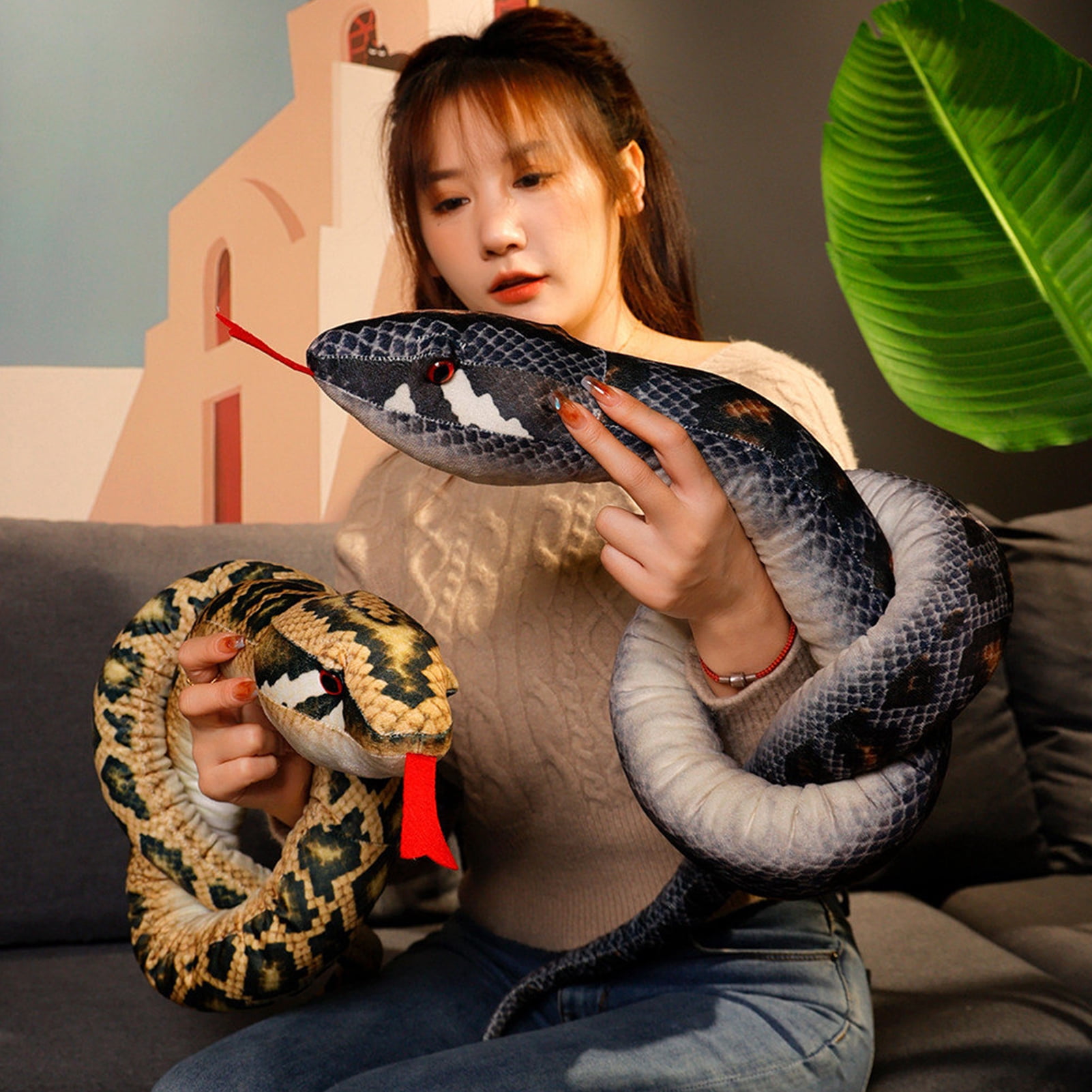 Hesroicy Python Plush Toy Soft PP Cotton Filling Simulated Snake Skin ...