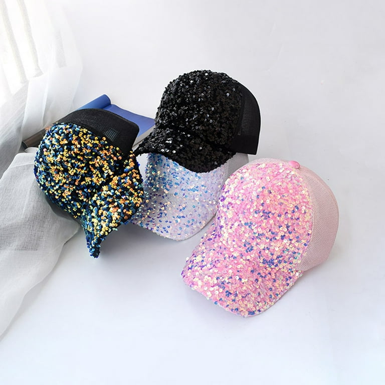 Hesroicy Shiny Sequins Breathable Net Stitching Extended Brim