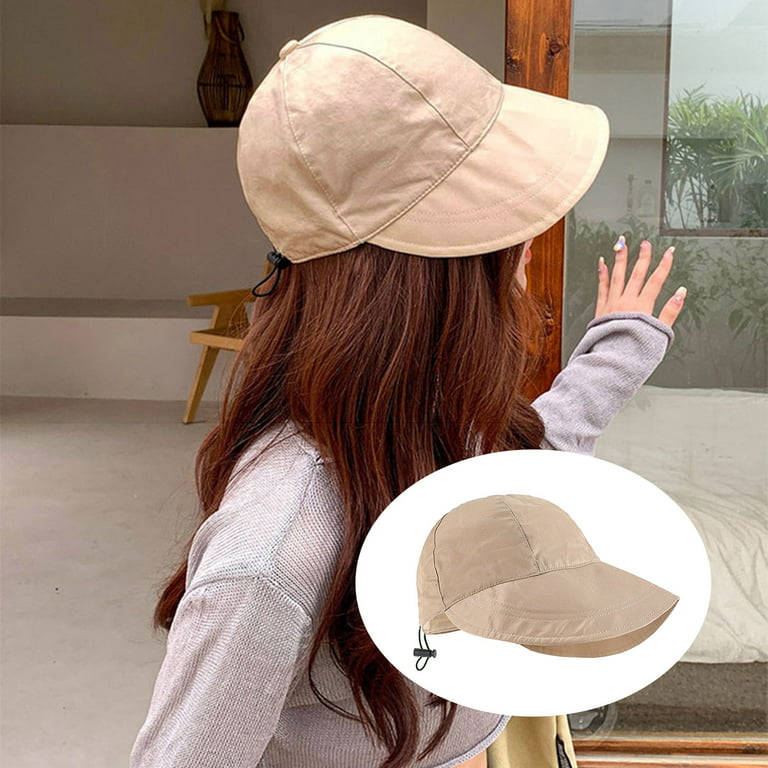 Hesroicy Sun Hat Foldable Wide Brim Drawstring Adjustable Quick-drying  Solid Color Sun Protection Soft Women Fashion Summer Sun Visor Hat Daily  Wear