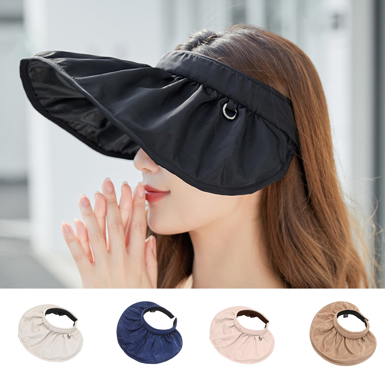 Hesroicy Wide Brim Empty Top Foldable Sun Hat Women Dual Use Hair Hoop  Sunshade Hat Fashion Accessories 