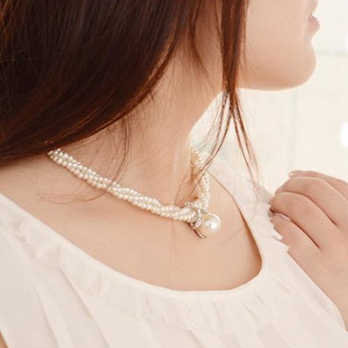 Hesroicy Women Fashion Pendant Chain Choker Faux Pearls Statement
