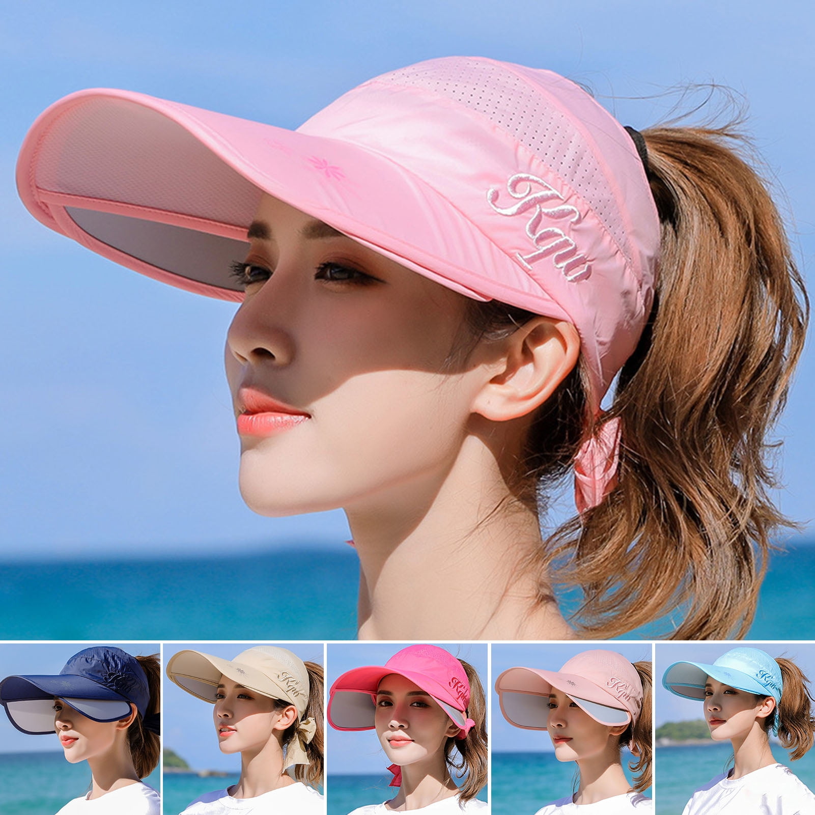 Hesroicy Women Summer Sun Hat Lace Up Adjustable Retractable Brims Anti-UV  Anti-slip UV Protection Long Brim Beach Outdoor Lady Summer Peaked Hat  Women Headwear 