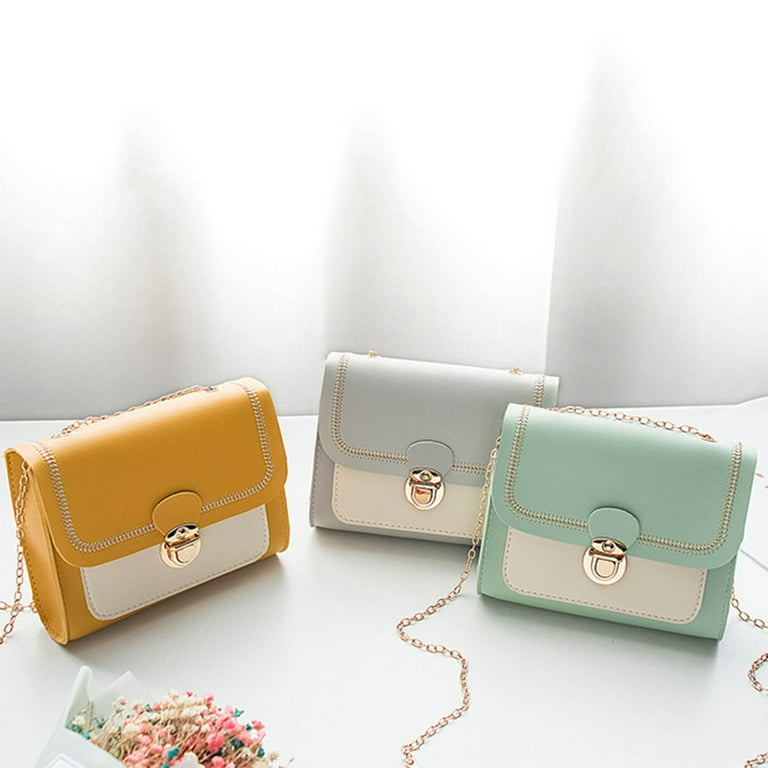Hesroicy Women s Faux Leather Messenger Bag with Contrast Color Large Capacity and Chain Strap for Daily Use