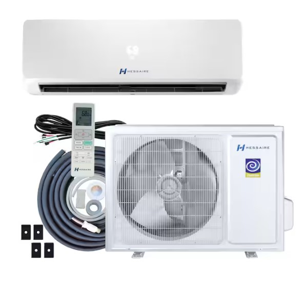 Hessaire DIY 12,000 BTU 1.0 Ton Ductless Mini Split Air Conditioner and Heat Pump with Variable Speed Inverter and Remote - 115V