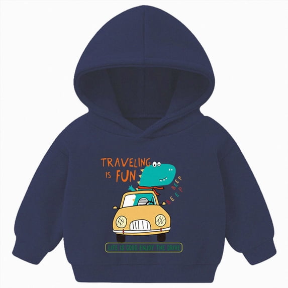 Hessimy 18-24 Months Toddler Boys Dinosaur Driving Car Graphic Pullover Hoodie,Fun Long Sleeve Sweatshirt with Cute Print