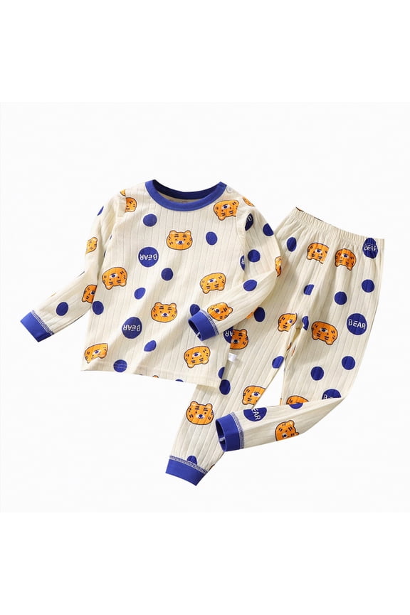 2-Piece Toddler Pajamas Sleepwear Pjs Cotton For Baby, Toddler, Kids, Boy Warm Fall Winter Baby Long Outfits Girl (Dark Blue,3-4 Years)