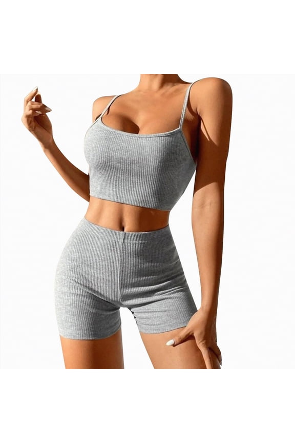 2 Piece Workout Sets for Women Sports Bras Gym Sets Booty Leggings Outfits(Grey,XL)