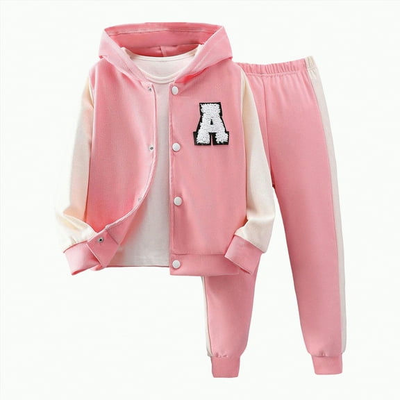 Hessimy 2 Pieces Outfits For Kids Girls Baseball Jacket Long Sleeve Crew Neck With Pants Sports Kid Suit Girl Clothes Set 8-9 T Toddler Girl Outfits (Pink,3-4 Years)