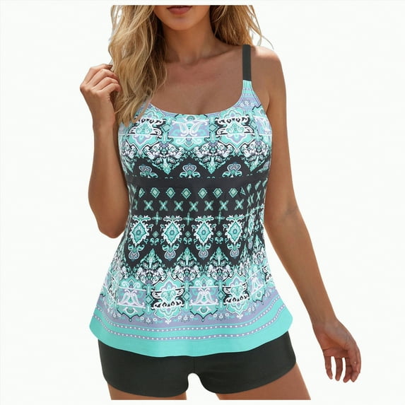 Hessimy 2026 Women Two Piece Tankini Swimsuit Tummy Control Long Torso Top and High Waisted Boyshorts Bathing Suits(Blue,XL)