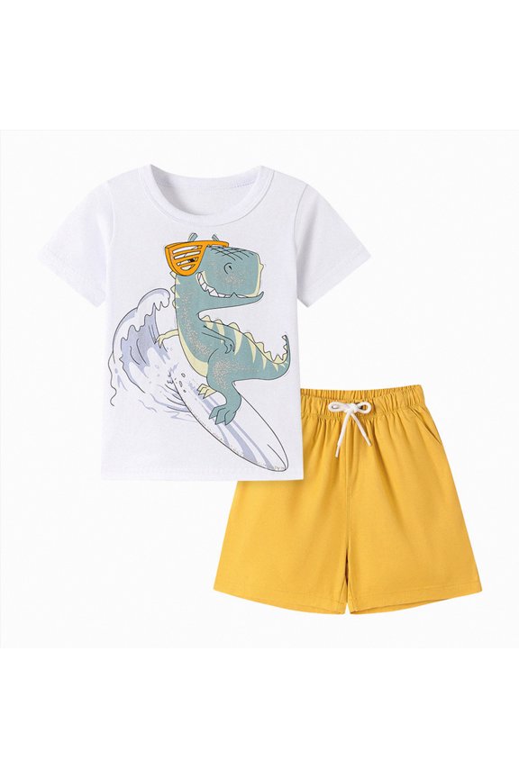 2Pcs Toddler Boy Summer Clothing Sets Cute Letters Print Shirt+Shorts Outfits, Letter Theme(White,2-3 Years)