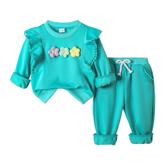 Hessimy 2pcs Toddler Baby Girl Girl Sweatshirt Tops Pants Set Long Sleeve Sweatsuit Fall Winter Outfits For 0 6 12 18 24 M 1t 2t 3t 4t 5t 6t (Mint Green,12-18 Months)