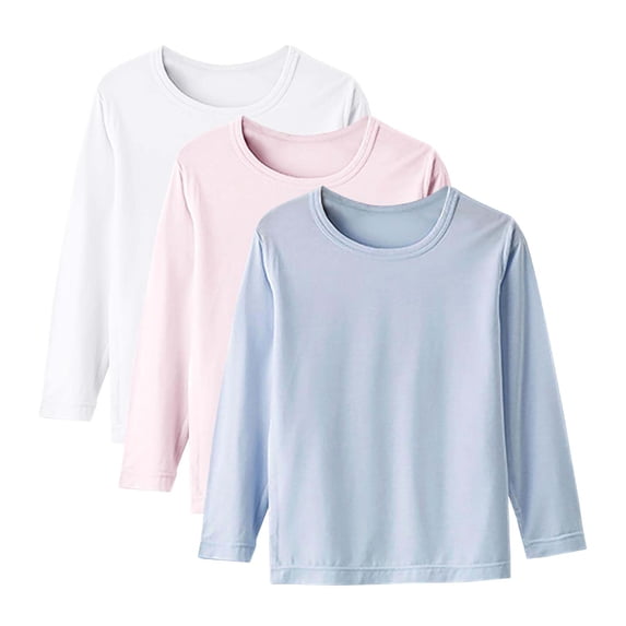 Hessimy 3-Pack Infant/Toddler Girl Long Sleeve Shirt - Basic Baby Tees, Blouses, Tops - Solid Print & Ruffled Tshirts (B,9-10 Years)