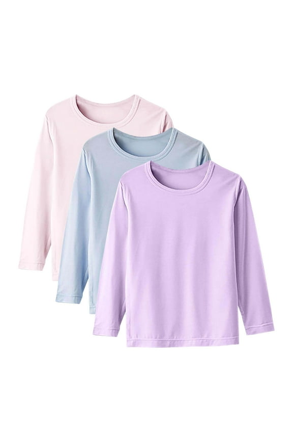 3-Pack /Toddler Girl Long Sleeve Shirt - Basic Baby Tees, Blouses, Tops - Solid Print & Ruffled Tshirts (I,3-4 Years)