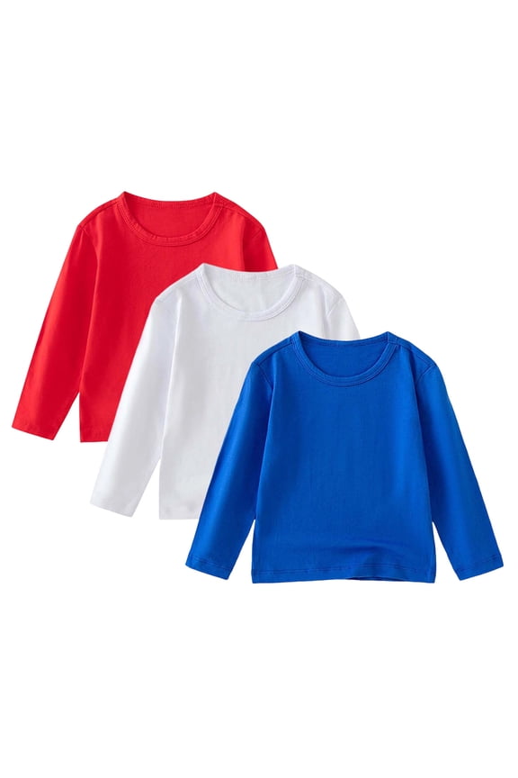 3 Pack Toddler Boys Girls Long Sleeve Shirts Soft Cotton Basic Tees Youth Toddler Boys Girls Long Sleeve T-Shirts (Blue,1-2 Years)