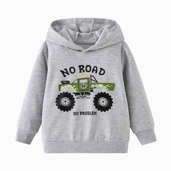 Hessimy 4 Years Toddler Boys Monster Truck and Dinosaur Graphic Pullover Hoodie,Fun Print Long Sleeve Sweatshirt