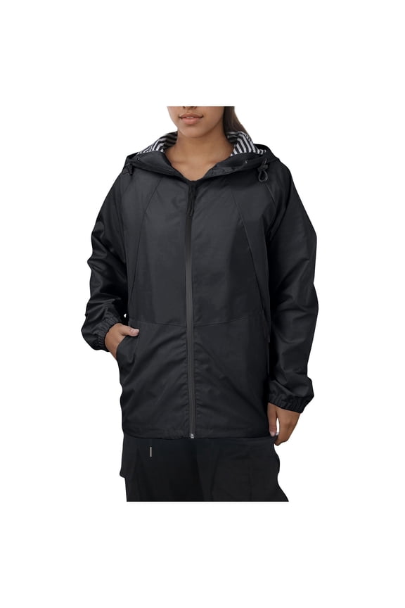 Anorak Jacket Zip Up Snap Buttons Lightweight Utility Coat Outwear With Pocketsbarn jacket(Black,XXL)