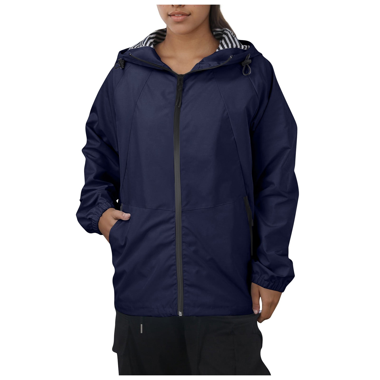 Hessimy Anorak Jacket Zip Up Snap Buttons Lightweight Utility Coat