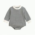 thumbnail image 1 of Hessimy Baby Boy/Girl Clothes for Cotton Soft Sleepers Long-sleeve Bodysuit stripe round neck romper jumpsuit (Dark Blue,3-6 Months), 1 of 9
