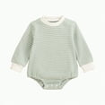 thumbnail image 1 of Hessimy Baby Boy/Girl Clothes for Cotton Soft Sleepers Long-sleeve Bodysuit stripe round neck romper jumpsuit (Green,6-12 Months), 1 of 9